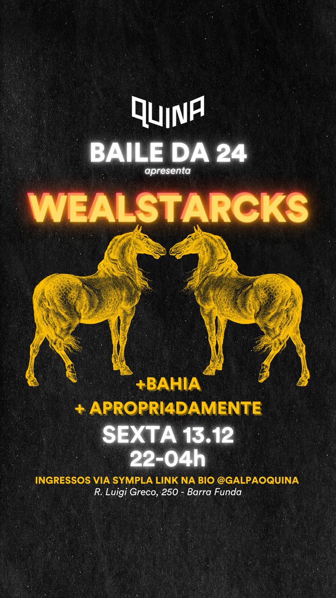 Hoje tem <a href="/Wealstarcks/">Wealstarcks</a> no Galpão Quina e eu início a pista às 22:30 🫦✨