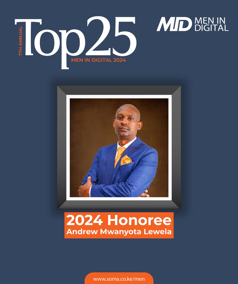 Andrew Mwanyota Lewela, CEO of the Kenya  Network Information Centre (KeNIC) is among the #Top25MenInDigital2024! As visionary leader, he’s driving Africa’s digital economy by  advancing ICT development.
📢 Learn more about the honorees at :soma.co.ke/men/men-awards…
<a href="/Mwanyotalewela/">Andrew Lewela Mwanyota</a>