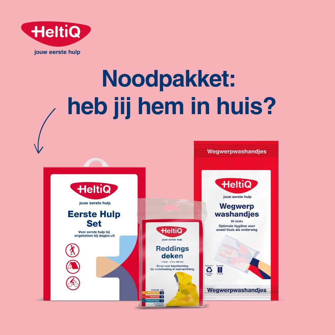HeltiQ's tweet photo. Heb jij een noodpakket in huis? 

Hierin zit bijvoorbeeld een zaklamp, waxinelichtjes, radio op batterijen en eten en drinken dat lang goed blijft. Maar ook een aantal EHBO-producten mogen niet ontbreken. Denk aan een Eerste Hulp Set, Wegwerpwashandjes en een Reddingsdeken. https://t.co/p1M9AUEisc