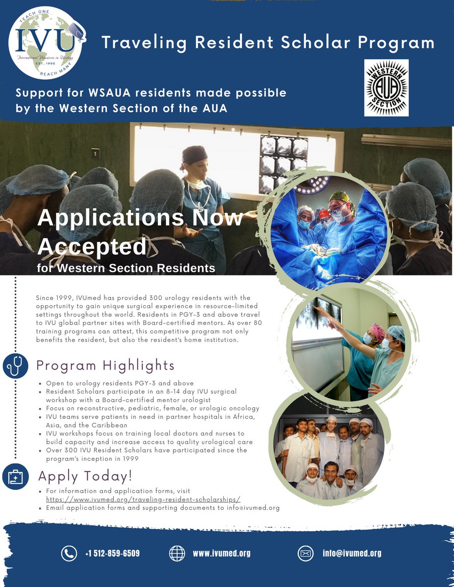 IVUmed (@ivumed) on Twitter photo Residents in the Western Section of the AUA, apply now for an IVU Traveling Resident Scholarship sponsored by <a href="/auawest/">Western Section AUA</a>.
π² Click the link in our bio for more information and application forms. Applications are due February 1. Residents in the Western Section of the AUA, apply now for an IVU Traveling Resident Scholarship sponsored by <a href="/auawest/">Western Section AUA</a>.
π² Click the link in our bio for more information and application forms. Applications are due February 1.
