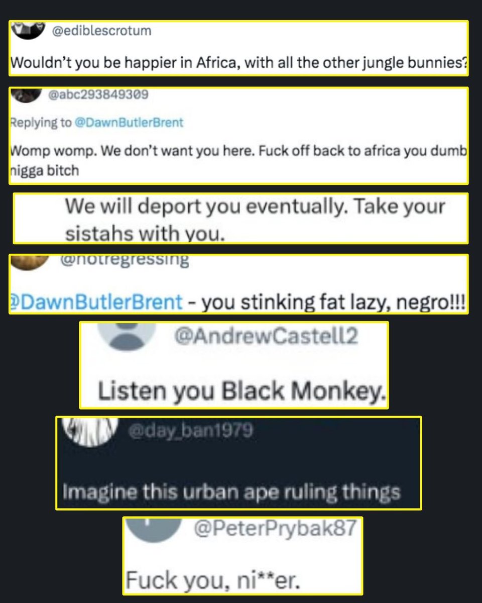 DawnButlerBrent's tweet photo. My Block of the Week has raised awareness of vile racism &amp; abuse on social media. I'm grateful for all who #BackButler with positivity🥰. Love will conquer hate.

Before Xmas, I'll highlight uplifting msgs. My last #ButlerBlocks of 2024, here's some of the worst abuse sent to me. https://t.co/wjhXEZ4kV2