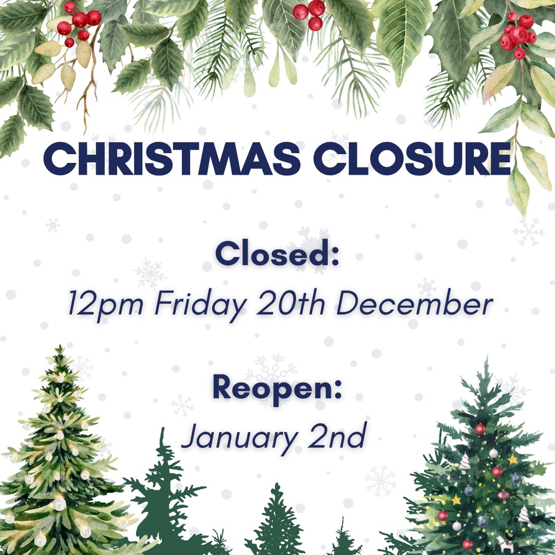 Here's our Christmas closing times! 🎄🎁

We’re closing Friday 20th December at 12pm, and re opening January 2nd.

If you have any questions surrounding this don't hesitate to give us a call on 01922 473 737.