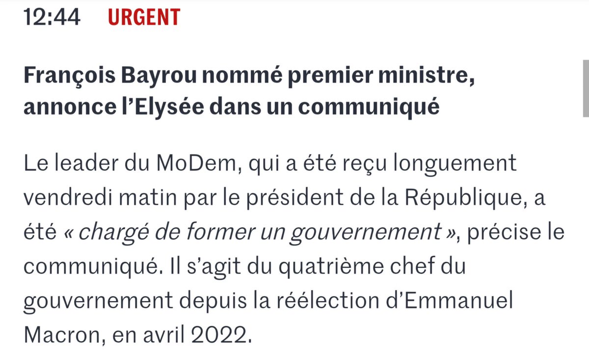 A l'entrée Bayrou n'était pas premier ministre. Au plat Bayrou était premier ministre. Je commence le dessert avec anticipation...