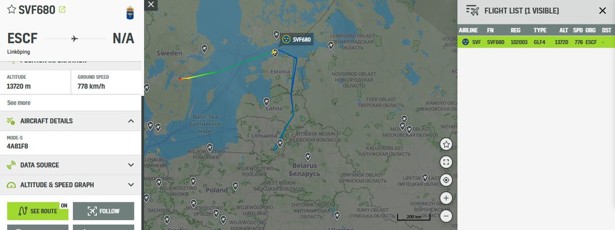 5472_nde's tweet photo. SVF680 102003 #SwedishAF S102B Korpen returning after #ISR misison #Russia & #Belarus border areas. 1200z
track @AirNavRadar https://t.co/ukeVC6CN4h