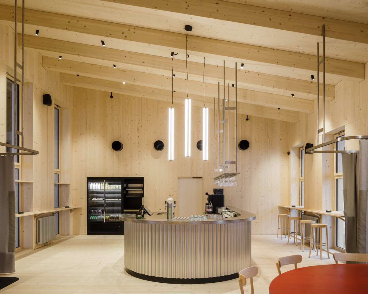 The new Talstation Unterwasser serves as the access point to the Chäserrugg throughout the year. The funicular station was designed as a classic train station with a central open hall, realized using prefabricated timber modules over the summer. More at: hdm.com/374-1