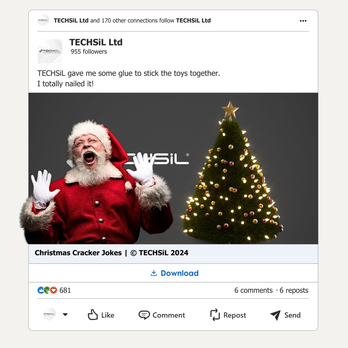 Techsil's tweet image. TECHSiL gave me some glue to stick the toys together.
I totally nailed it!
🌐techsil.co.uk
#christmacountdown #TECHSiL #christmasjokes
