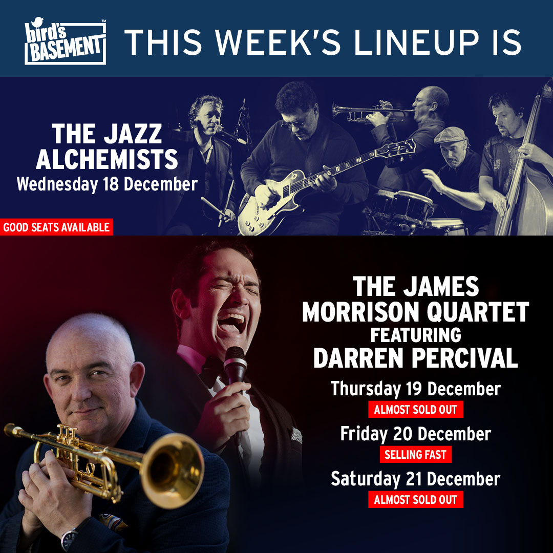 Don't miss next week's incredible lineup at Bird's Basement! 🎶

- Wed 18 Dec: The Jazz Alchemists - Good seats available!
- Thurs-Sat: The James Morrison Quartet ft. Darren Percival - Selling fast/almost sold out!

Book now 👉 birdsbasement.com

#LiveJazz #MelbourneMusic