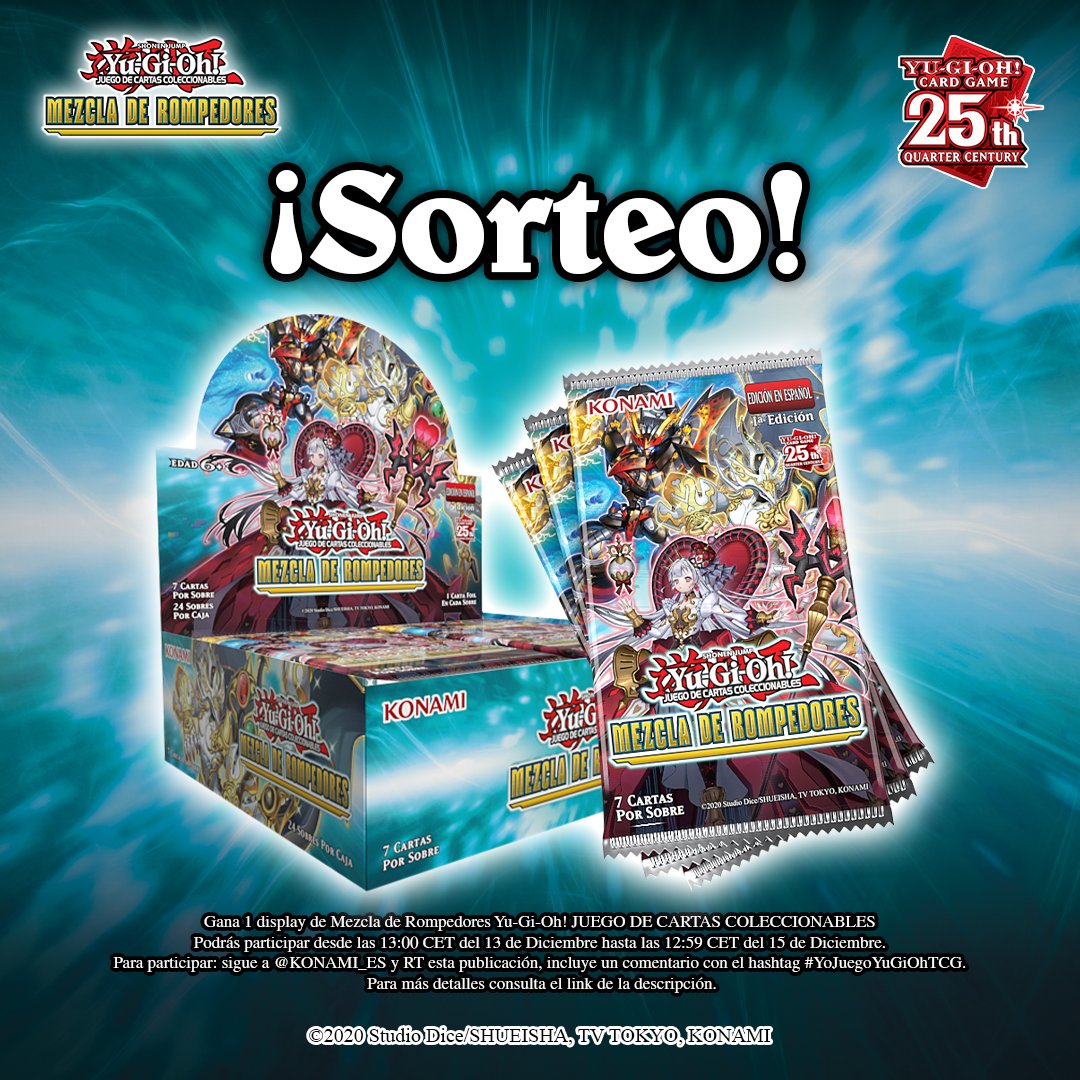 KONAMI_ES's tweet photo. 🚨Fans de Yu-Gi-Oh! JCC - SORTEO NAVIDEÑO🚨
-1 display de Mezcla de Rompedores Yu-Gi-Oh! JCC para cada ganador
-2 ganadores

👇
✅ Síguenos y repostea
✅ Comenta con #YoJuegoYuGiOhTCG

Fecha límite: 15 de diciembre
T&amp;C: https://t.co/KnU6iiqAm0 https://t.co/yp6m3Eoq91