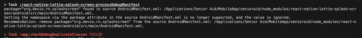 SHASHANK SHUKLA (@sha_shukla04) on Twitter photo I want to create a splash screen using the react-native-lottie-splash-screen package but I got some error Task :app:checkDebugDuplicateClasses FAILED where I can see this error Please help <a href="/reactnative/">React Native</a> I want to create a splash screen using the react-native-lottie-splash-screen package but I got some error Task :app:checkDebugDuplicateClasses FAILED where I can see this error Please help <a href="/reactnative/">React Native</a>