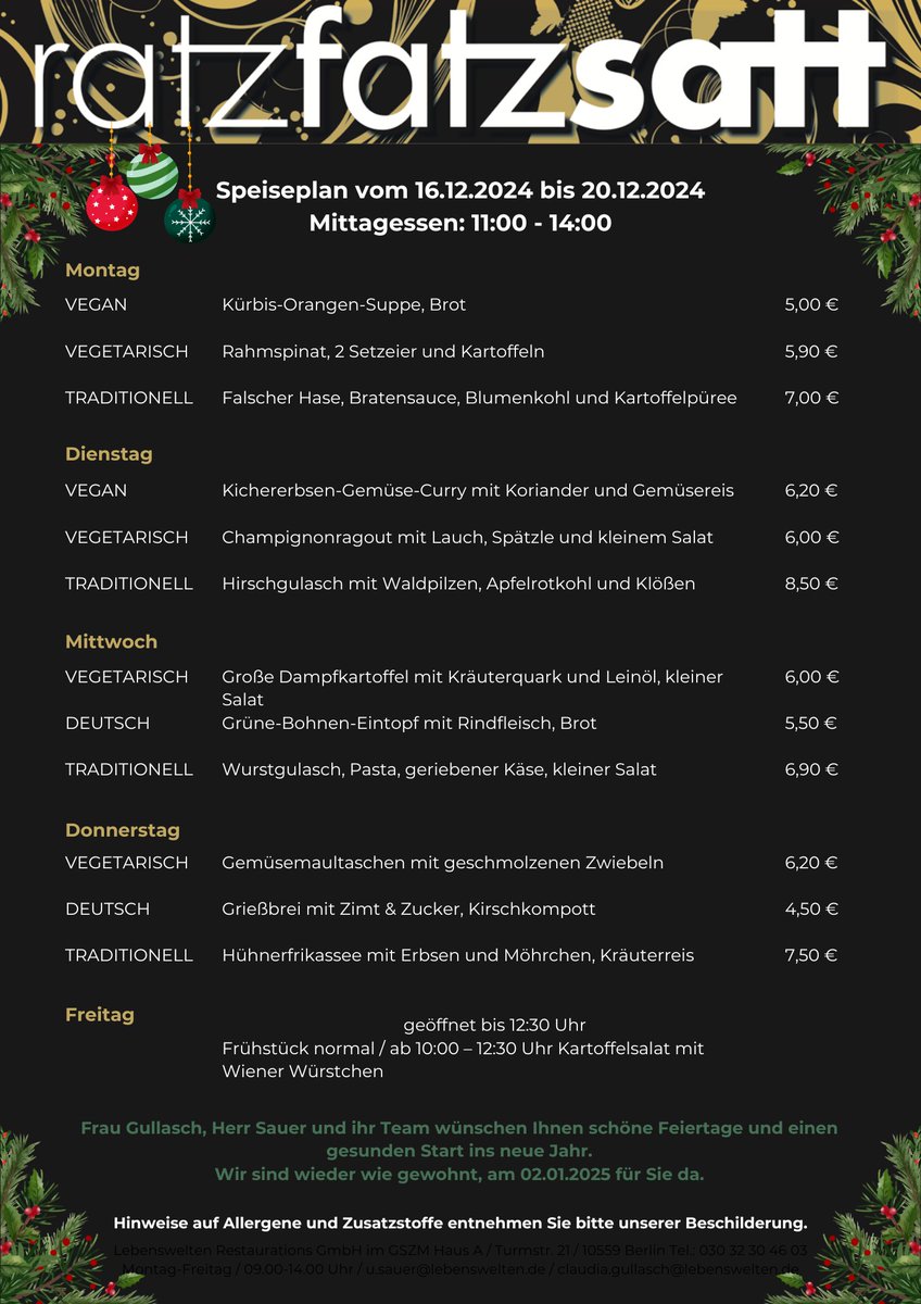 Unsere Karte für die nächste Woche. Wir freuen uns auf euren Besuch!
#ratzfatzsatt