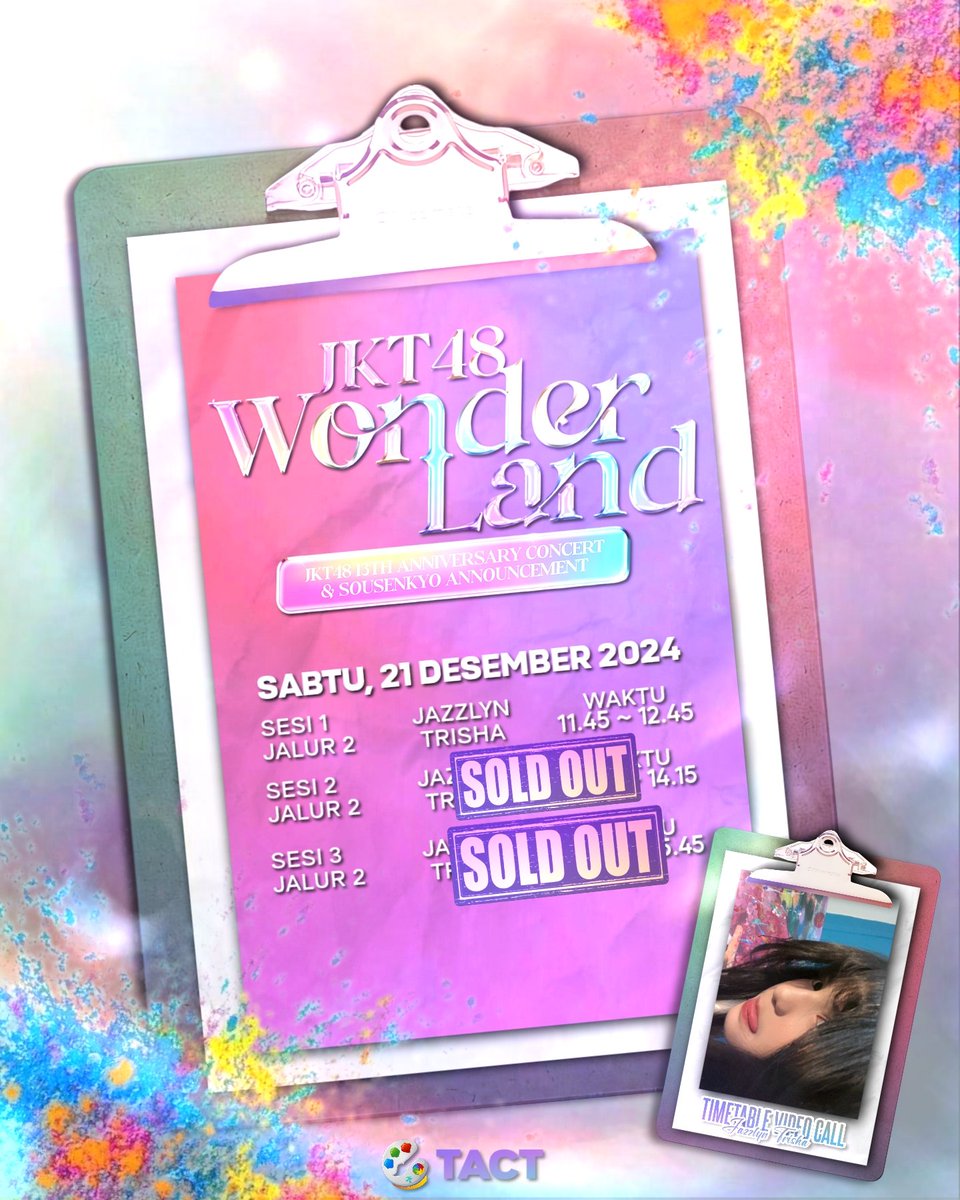 tact_id's tweet photo. [Sesi 2 dan 3 Sold Out] ❌️
Masih tersedia nih sesi 1 untuk tiket video call bersama si #BroSigma Trisha JKT48✨

Tunggu apalagi, segera amankan tiket sebelum kehabisan!!! 
Sampai jumpa di waiting room! 👊🏻🎨

#LifesCanvasColorsOfDiscovery
#ColorDreams🎨 https://t.co/y5eS1OdqUI