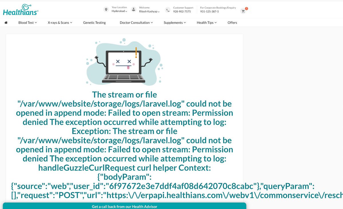 Should do better error handling...your site got down (500) while i was booking order... <a href="/healthians/">Healthians</a> <a href="/HealthiansHelp/">Healthians Support</a>
