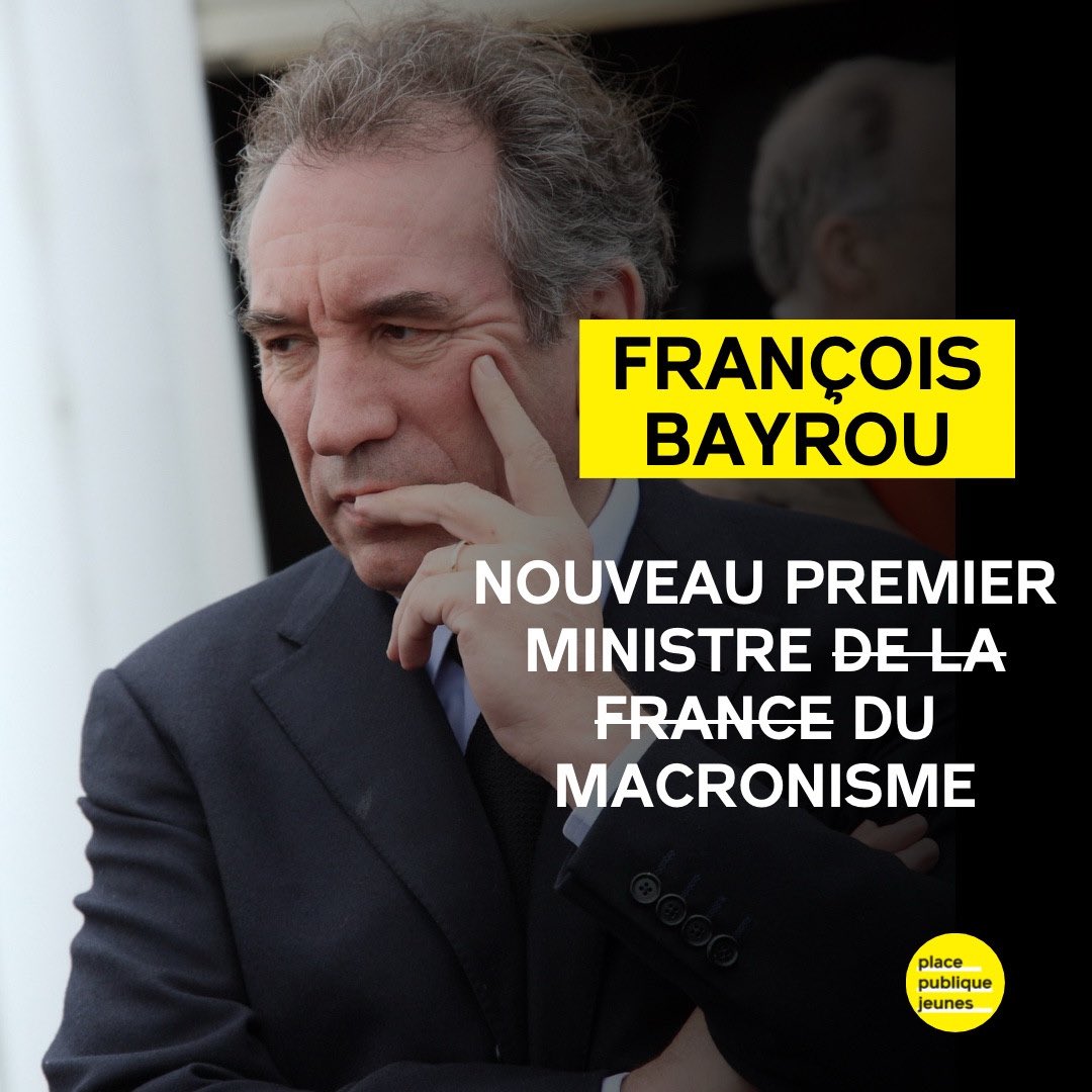 PPJeunes's tweet photo. Avec la nomination de son complice de toujours à Matignon, Macron s'enfonce dans le déni démocratique.

#PremierMinistre https://t.co/MXlGwltRfn