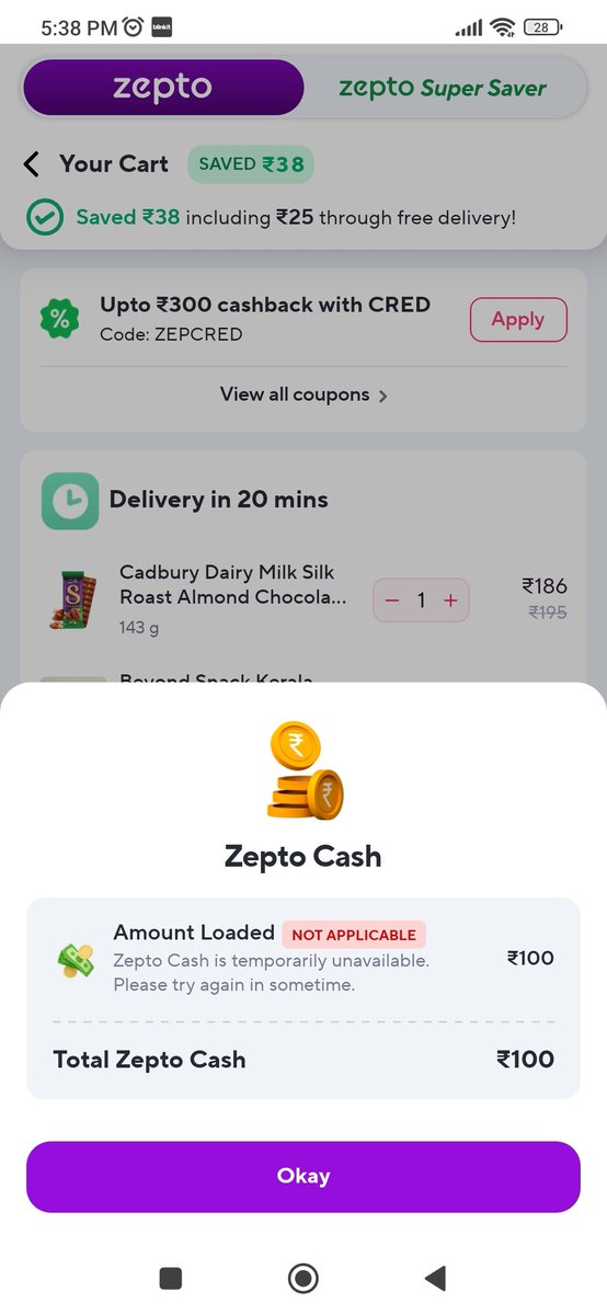 hasanmeer19's tweet photo. @ZeptoNow Dear team, your zepto free cash is always temporarily unavailable, then why you guys adding zepto free cash in my wallet, what is the use ? https://t.co/PzYsskH4lO