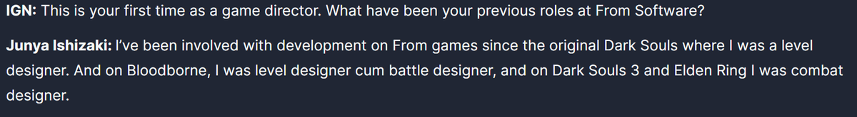 Rurikhan's tweet photo. According to @IGN the Elden Ring: Nightreign Director was previously a CUM BATTLE Designer for Bloodborne.

Guys, I understand ya'll don't care, but at least proof read your articles before publishing them. https://t.co/i9edoIDvuU