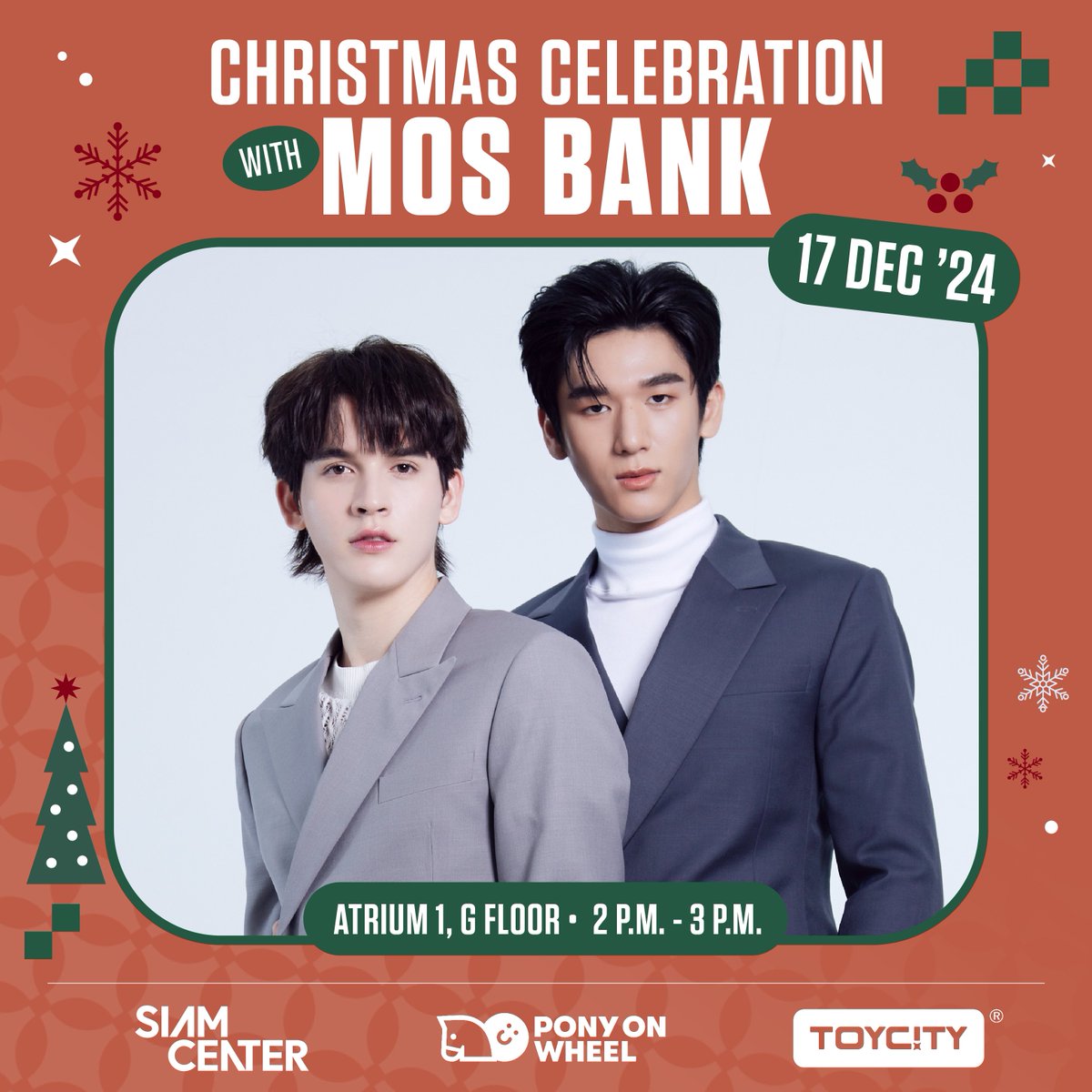 siam_center's tweet photo. #TheMagicofChristmas
🎄🎉โมเมนท์คริสมาสต์เริ่มแล้ว Santa is coming ถึงสยามเซ็นเตอร์ สับสวิตช์ความสุข ��ระดับดาวต้นคริสมาสต์ พร้อมของขวัญสุดเฟสทีฟชุดใหญ่จัดมาให้เต็มกระเป๋า! 
.
🤖👾SIAM CENTER × PONY ON WHEEL × TOYCITY
.
😍เตรียมพบกับ #FriendofSiamCenter คนล่าสุดที่จะมาเซอร์ไพรซ์ทุกคนเป็นของขวัญวันคริสต์มาสต์ “#MosBank” ( @mos_psl @Bank_mondop )
📅 ในวันที่ 17 ธันวาคม 2567 ตั้งแต่เวลา 14:00 - 15:00  
📍 ที่ Atrium 1 ชั้น สยามเซ็นเตอร์ 
.
😍🥳 เตรียมอัพเลเวลความฟินแบบขีดสุด! Siam Center The Magical Art (of) Toy Celebration พบกิจกรรมสุดเซอร์ไพรส์จัดเต็มตลอดเดือนธันวาคม – มกราคมนี้ ที่สยามเซ็นเตอร์! 
.
#SiamCenterARTofTOY #SiamCenter #TheIdeaopolis #BeTheFirst #BeInspired #ONESIAMCelebration2024 #isbanky #moslhong #บอสของมอสแบงค์