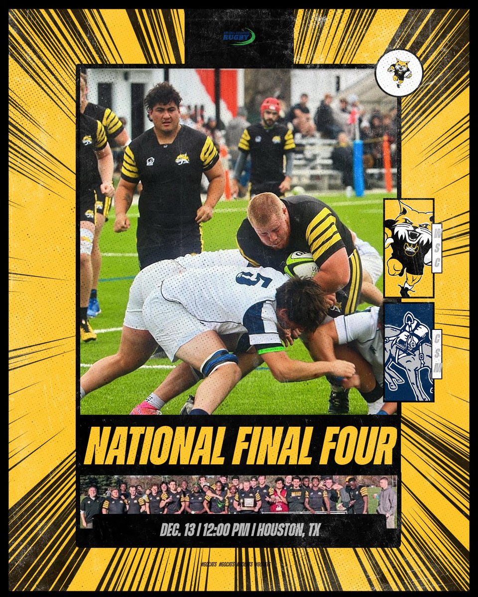 WSCRec's tweet photo. Game Day Energy! 💥  
The Wildcats are ready to roar as they face off against Colorado Mines in the @nationalcollegiaterugby semifinal TODAY in Houston, TX!🔥Let’s show them some love and cheer them on to victory. Drop your good luck wishes below! https://t.co/0XhIJ5o99k