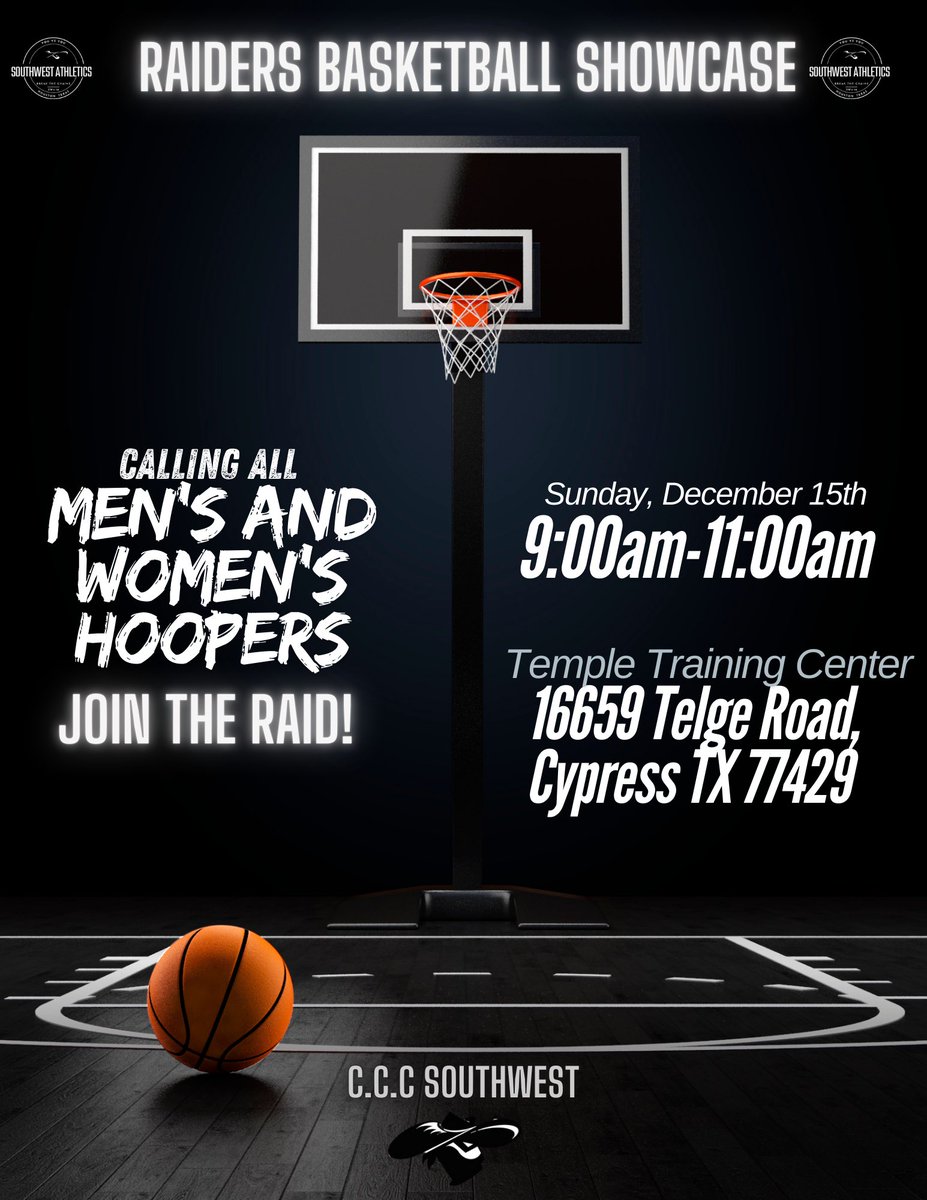 Men’s and women’s hoopers in the H, we’ll have another tryout this upcoming Sunday! If you have college eligibility pull up! Free tryout. #JoinTheRaid