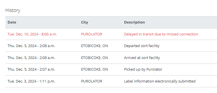 StonehouseDavid's tweet photo. @PurolatorInc Expecting delivery days ago and no updates. Is my package lost? https://t.co/ZlSPW2fjTb