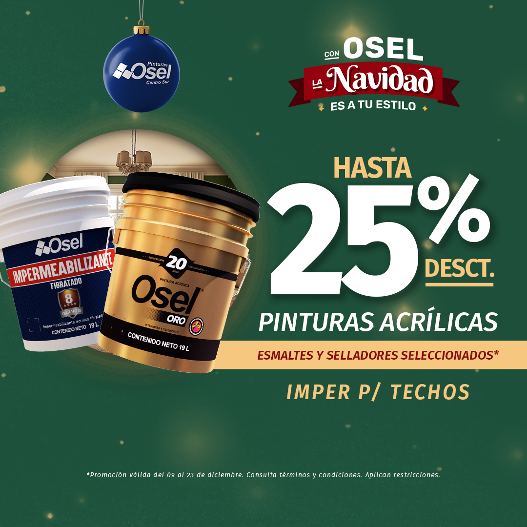 No dejes que la humedad o el desgaste te detengan, nuestros selladores protegen y mantienen tus superficies impecables. Y lo mejor, ¡Hasta con un 25 % de descuento! 

#SoloConSerTú #PinturasOsel #Navidad #OselNavidad #DescuentoNavideño #ColoresQueInspiran #RenuevaTuEspacio