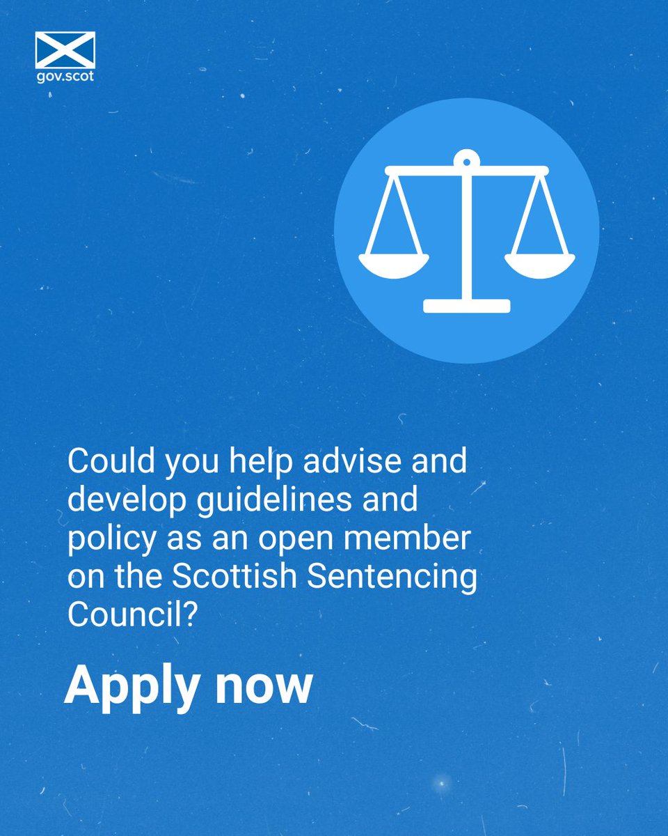 Applicants are being sought to become an open member of the independent advisory body <a href="/ScotSentencing/">Scottish Sentencing Council</a> Council and contribute to a range of work concerning sentencing in Scotland. 

Read more: ow.ly/GPSc50UqFYA