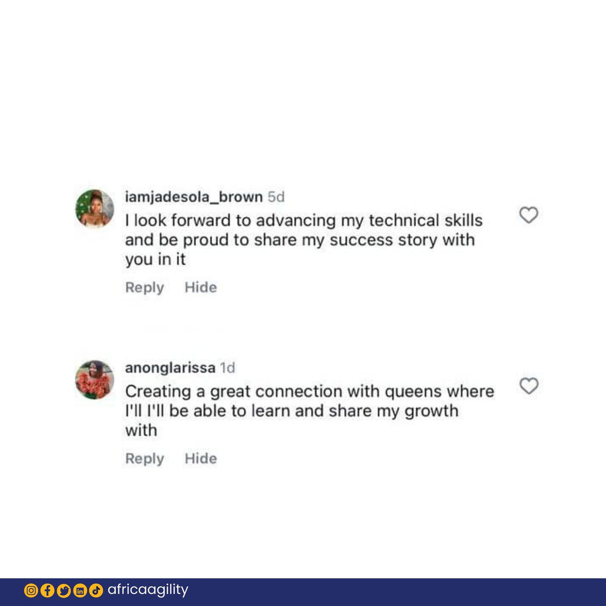 AfricaAgility's tweet photo. 🌟 GIT 8.0 is here! 🌟

We asked our aspiring participants, what excites you the most about GIT 8.0? 

Their responses inspired us! ❤️

Swipe through to see what makes 
#AfricaAgility #GIT8 #TechForHer #EmpoweringWomen #AfricaRising” https://t.co/8q4aBAGSD6