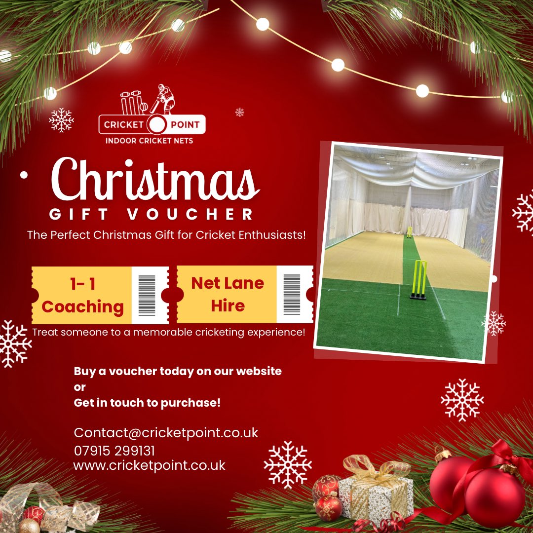 Give the ultimate gift to cricket enthusiasts with a Cricket Point Gift Voucher – choose from 1-to-1 coaching or net lane hire! Perfect for all skill levels, it’s a treat they’ll never forget! 🏏

🎟️ Purchase now at cricketpoint.co.uk or contact us directly: 
📞 07915 299131