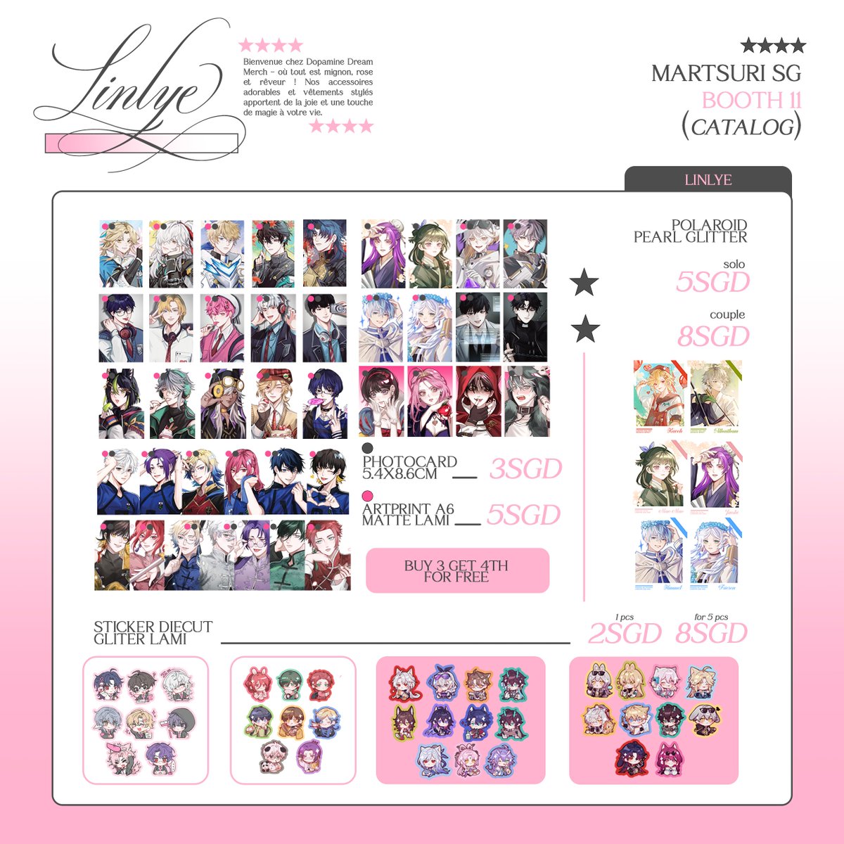linlye_merch's tweet photo. [Like &amp; RT appreciated]

My full catalogue for #martsurisg2024!! ٩(ˊᗜˋ*)و ♡ I'll be boothing with @chocolatte_39 at booth 11!!

❄️OTS | cash only (ㅅ´ ˘ `)
❄️14 December 2024 
❄️Suntec Concourse SG 
❄️Fandom : HSR, GI, Blue Lock,..

#martsuri #martsurisg2024 #linlye https://t.co/a6AaOUCwcZ