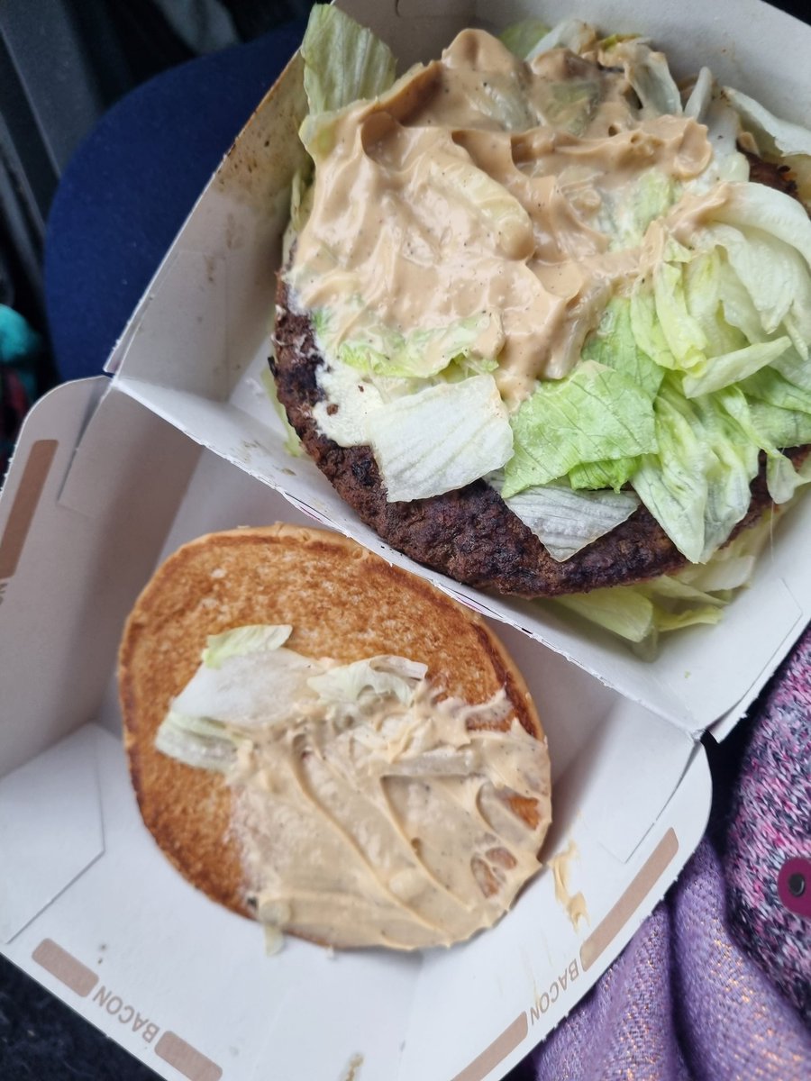 Hi <a href="/McDonaldsUK/">McDonald's UK</a> after going through the drive thru &amp; then being told to park up and waiting 20 mins, the food was luke warm &amp; do you see an issue with my Big Tasty with Bacon? 🤦‍♀️
