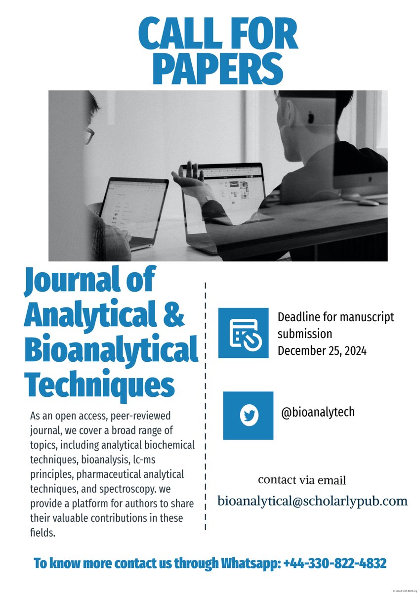 bioanalytech's tweet image. JABT! 🔬 
#Special #Offers Include: 
📷#Reduced #submission #fees 
📷#Discounted #article #processing #charges (APCs) 
📷 #Exclusive #submissions
#date will be extended as per request
Read more: tinyurl.com/hmzfmse7 
#MEDTwitter #publication #Research #chemistry #bioanalytical