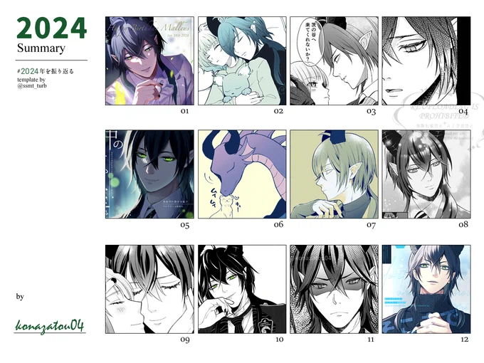 #2024年を振り返る 
テンプレお借りしました。
今年も🐉とマレ監尽くしの1年だった～来年も多分そう
カラー絵が今年も新刊の表紙とかろうじてバースデーだけでした…後は漫画とらくがき。
⚠️創作監督生いるのでご注意 