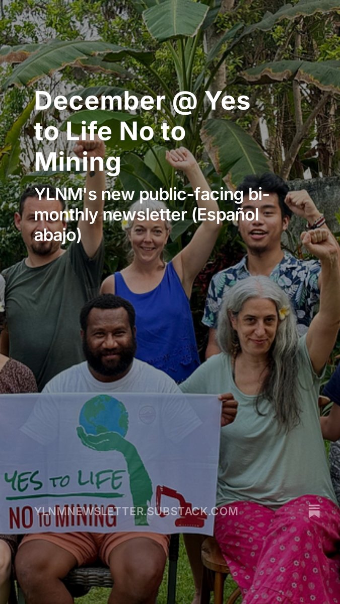 December @ Yes to Life No to Mining ‼️

Check out our December Newsletter❗️ 

Subscribe to receive bi-monthly updates from our network of communities resisting #mining and building a world #BeyondExtractivism ✊🌍

open.substack.com/pub/ylnmnewsle…