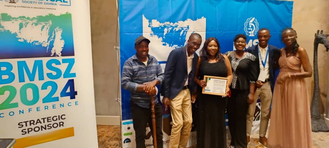 NHRTI_ndola's tweet photo. Honored to receive recognition from the Biomedical Society of Zambia at the just ended BMSZ 2024 Annual Scientific conference. Here is to advancing science! #BMSZ2024 #TDRC #ResearchExcellence https://t.co/ZUp9lMuebi