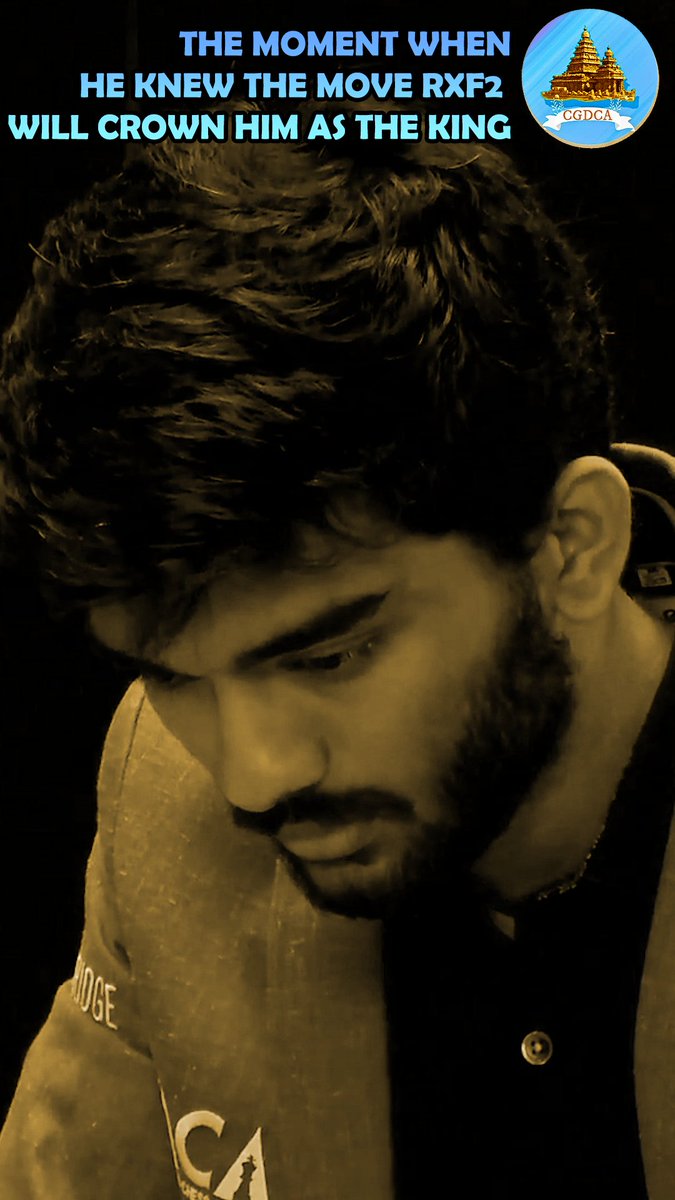 CGDCA_OFFICIAL's tweet photo. "Rxf2 - The Decider" - The Moment of realizing the move which crowned #Gukesh as the #WorldChampion 👑 

#CGDCA Dedicates an emotional edit to him ♟️🇮🇳

Edit By @Dir_Ramanan 

#Chess #WorldChessChampion #worldchesschaampionship2024 #fideworldchesschampionship #worldchampionship https://t.co/Dyq3Ldi5LY