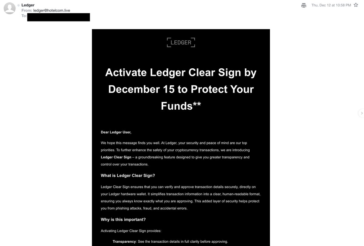 allthemoney's tweet photo. 🚨🚨🚨🚨
WARNING!

These scamming bastards are sending emails to scare you into sharing your private information.

DO NOT CLICK ON ANY LINKS

DO NOT SHARE PRIVATE INFO (passwords, recovery/see phrases, etc)

Notice the senders email address:
ledger@hotelcom.live 

PLEASE SHARE!!! 

Thank you 👊😎