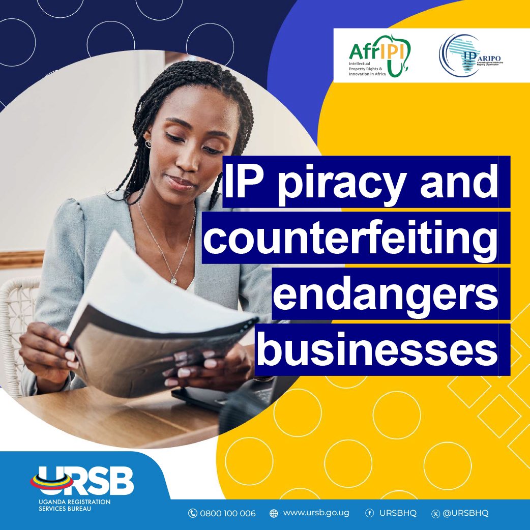 URSBHQ's tweet photo. Intellectual Property piracy and counterfeiting endanger African businesses.
African entrepreneurs must secure patents, copyrights, and trademark protection to safeguard their innovations and reap the benefits.
#IP4Africa #IntellectualPropertyUG #ConsumerSafety #StopFakeGoods @AfricaIPR