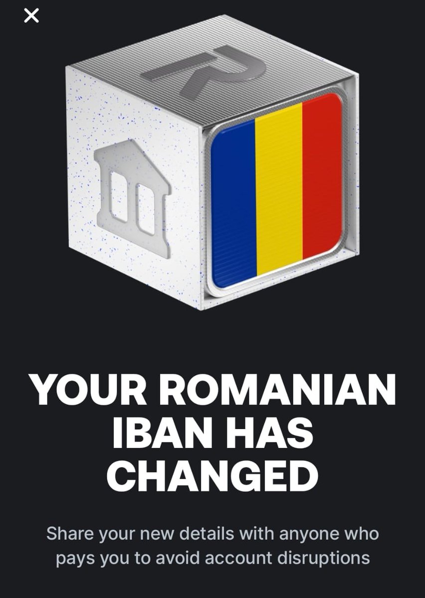 cryptoaceyt's tweet photo. Mare atentie! cei care FOLOSITI REVOLUT pentru Crypto s-a schimbat Ibanul pe ROMANIA (CE TREBUIE SA FACI daca ai primit mesajul din imagine de la REVOLUT)

Daca folosesti SEPA BANK TRANSFER: Ibanul s-a schimbat de pe Lithuania pe Romania! Daca ati depus pe Bybit sau Binance sau orice alt exchange prin revolut aveti linkuit Ibanul VECHI. Daca retragi pe cel vechi banii o sa fie blocati si returnati in cateva zile.

Trebuie sa depui iar 10-20 Euro sau cat este suma minima folosind noile date de pe Ibanul nou! Asa o sa iti linkuiesti noul Iban de pe revolut cu Bybit sa zicem.

Apoi cand dai withdraw trebuie sa fii atent sa selectezi retragere catre noul Iban!

Eu deja am facut asta pe Bybit si nu am avut probleme, va las si un tutorial cum depui pe Bybit in primul comm daca vreti sa depuneti prin Revolut cu noul iban si nu stiti.

*lasa un re-tweet daca crezi ca ajuta mai multa lume*