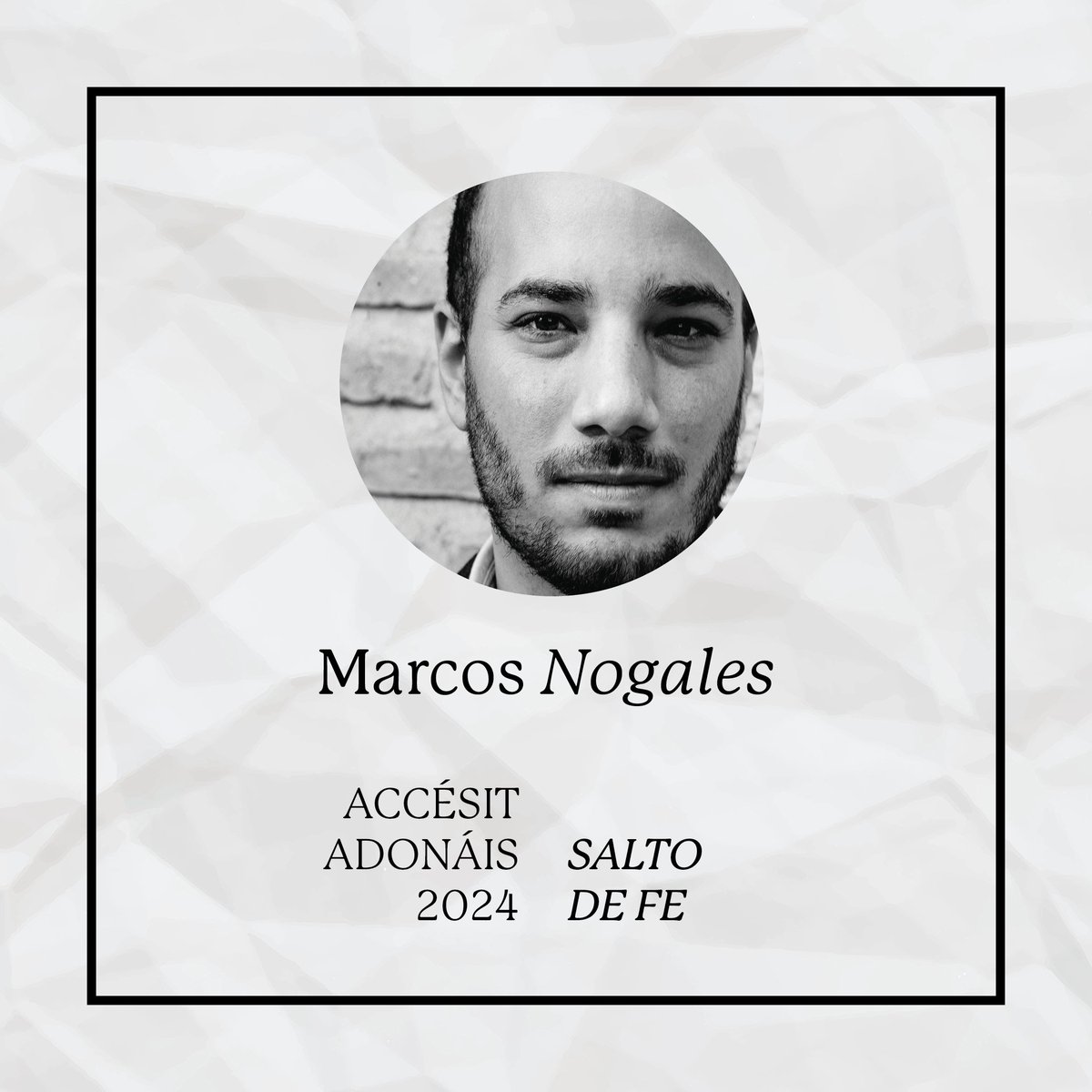 Mi amigo <a href="/MarcosNogales/">Marcos Nogales</a> ha ganado el accésit del <a href="/PremioAdonais/">Premio Adonáis de Poesía</a> y me siento como haber ganado la Champions League.

Qué tremendo orgullo de amigo. Qué maravilla de "poemita".