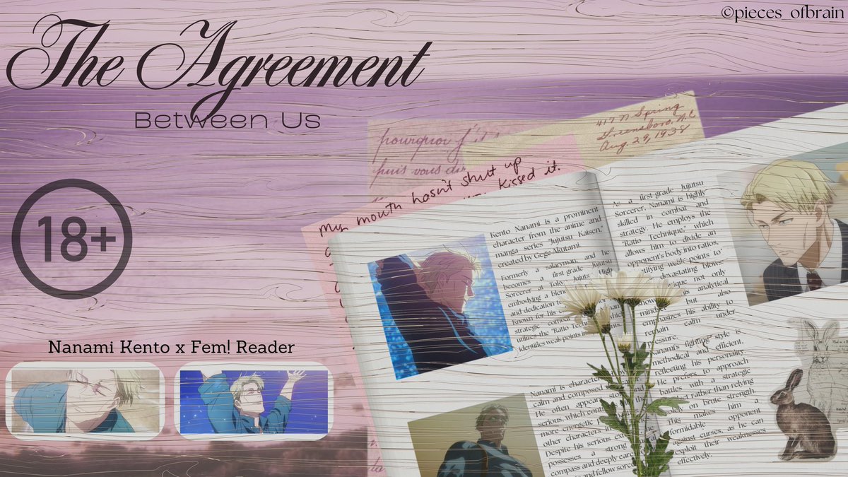 pieces_ofbrain's tweet photo. ✮#JJK AU! 🔞✮
›› Nanami Kento (35) x Fem! Reader (21)
 ▷ Ꭲhꫀ Ꭺgɾꫀꫀꪑꫀᥒt: Ᏼꫀtᥕꫀꫀᥒ U᥉

©pieces_ofbrain
◤all characters age up◢ https://t.co/BbeGuFP16S