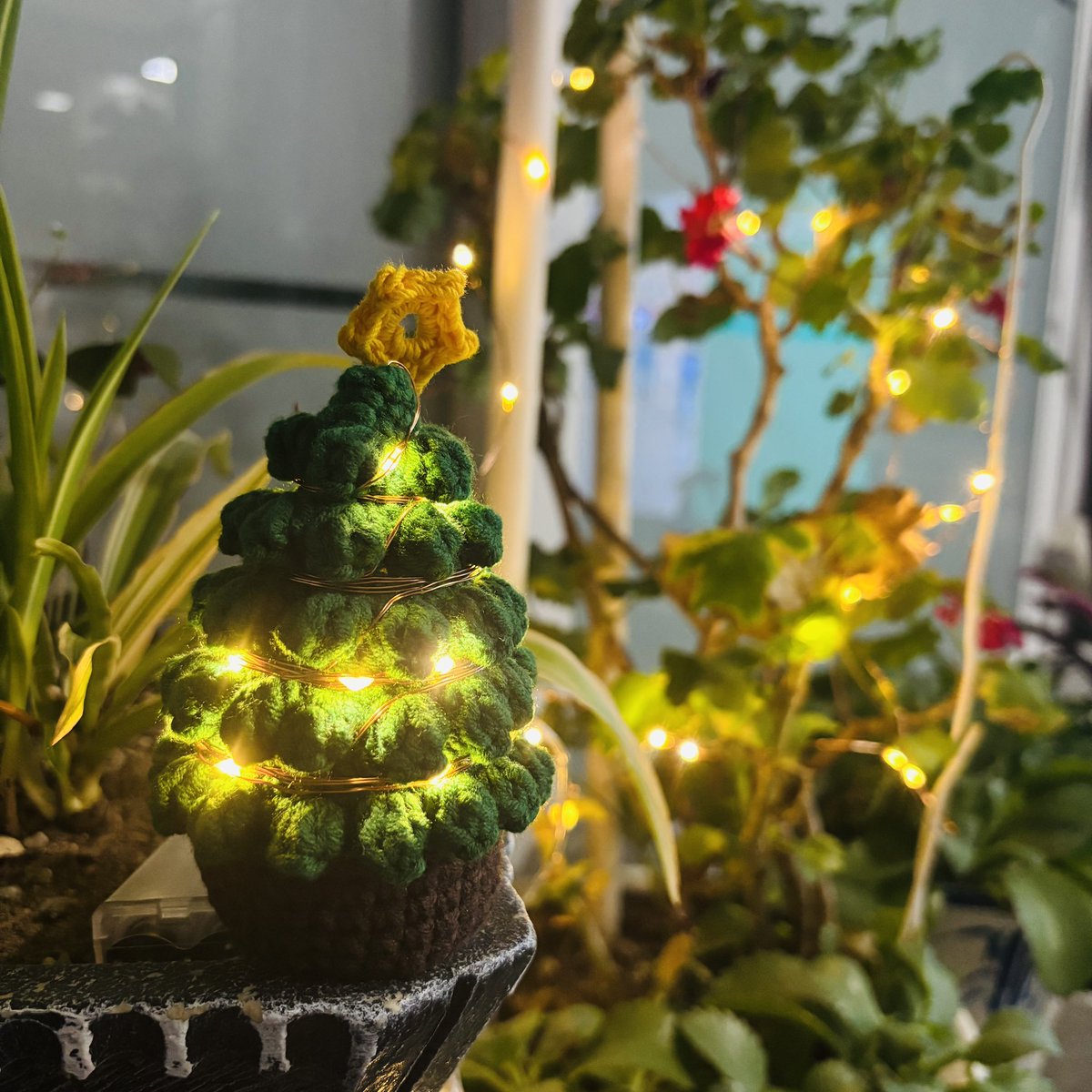 엄마의 화분 사이에 몰래 내 뜨개트리 놓기🎄