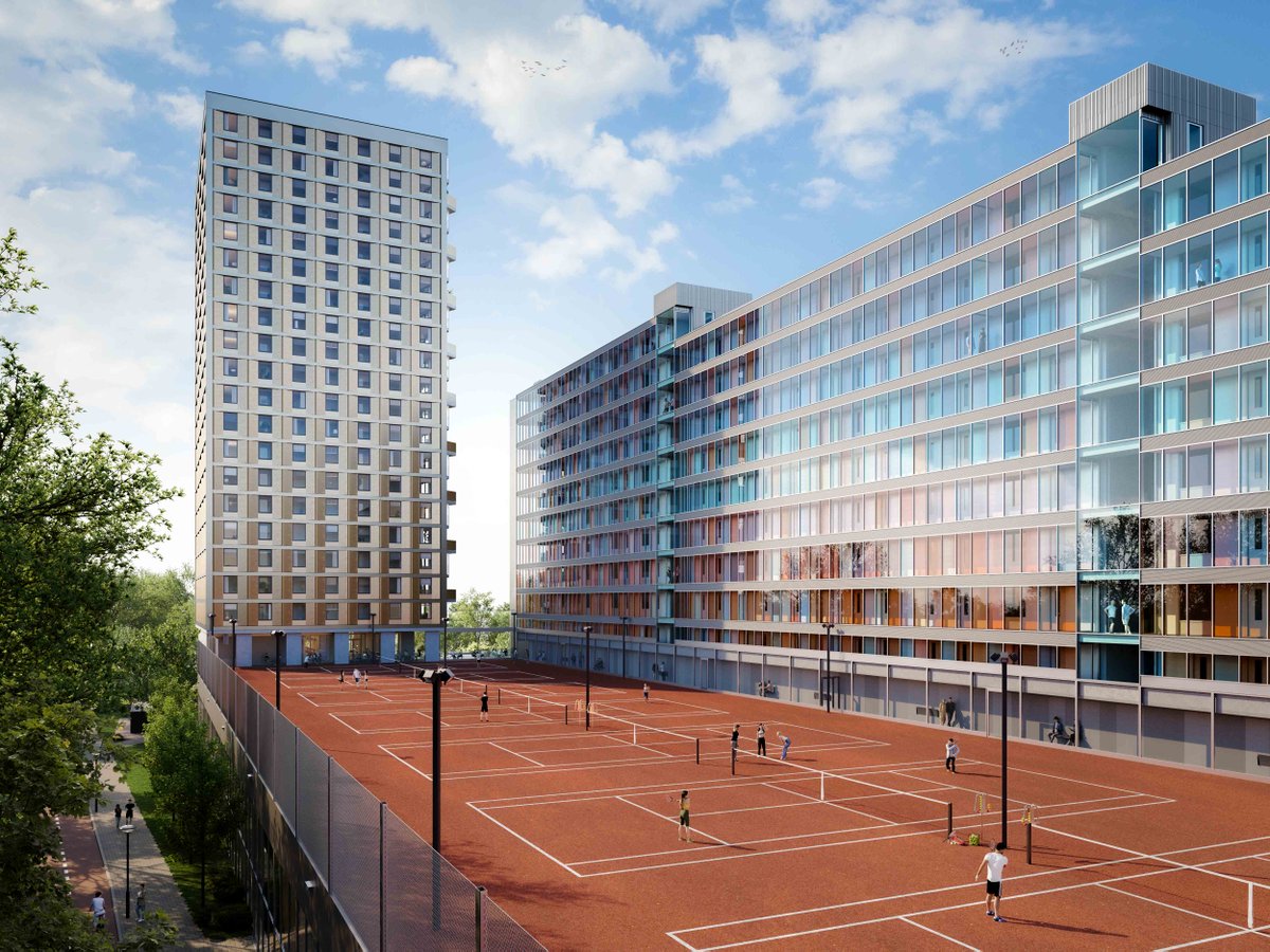 VORMHolding's tweet photo. EEN IJZERSTERKE #BUURT IN AANBOUW. 💚 De realisatie van #nieuwbouwproject #ACE in #Amsterdam is officieel van start. Een plan met 565 #woningen (30% #betaalbaar), #sport en #educatie op de grond van het voormalige #tennispark. Lees hier meer: https://t.co/ZeaUTBemQr https://t.co/70wMS8XPJr