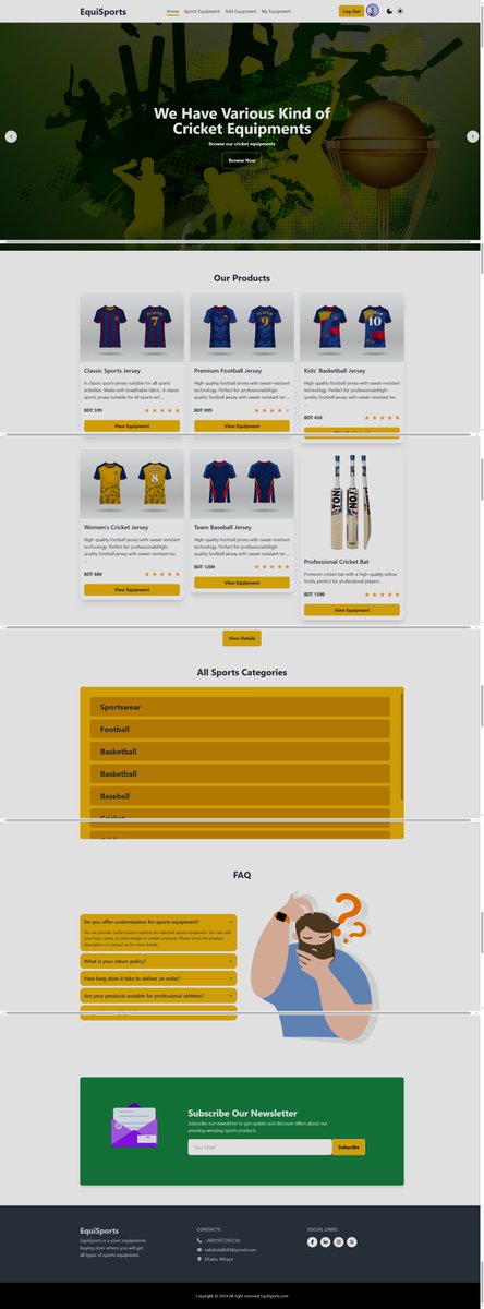 EquiSports - Sports Equipment Shop
Live Link: user-authentication-30262.web.app
Built with:
HTML, CSS, Tailwind CSS, React.js
Express.js, MongoDB
Authentication with Firebase
Hire me now: nabilsiddik90@gmail.com
#html #css #tailwindcss #javascript #ReactJS #expressjs #Nodejs #MongoDB