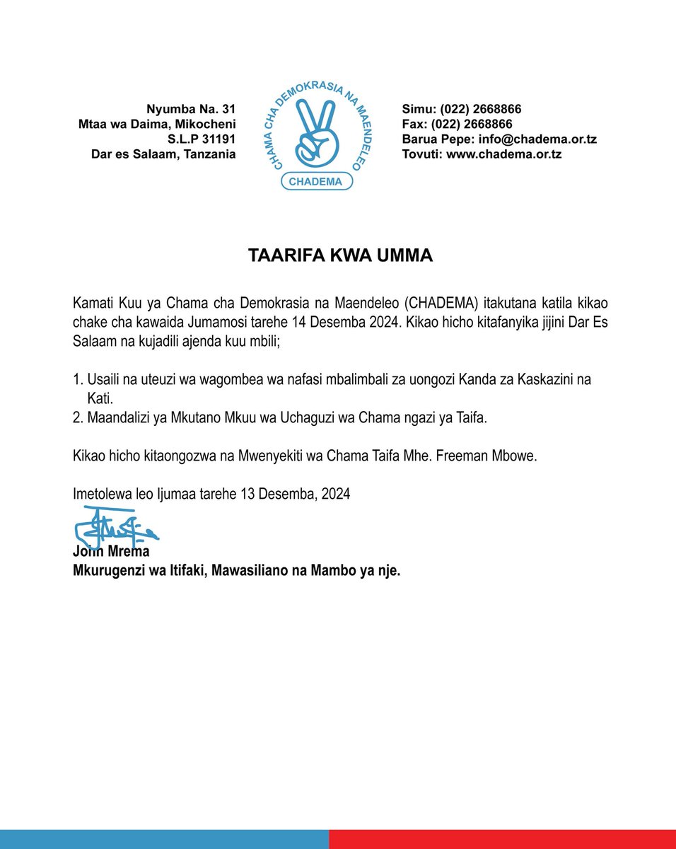 ChasoIringa's tweet photo. TAARIFA KWA UMMA. https://t.co/PkwgfPWRri