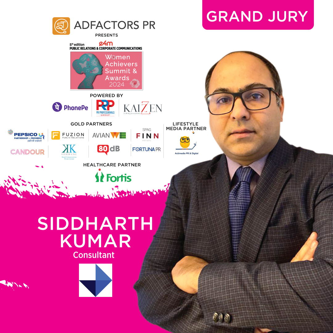 e4mevents's tweet photo. Welcoming our esteemed jury members Mr.#MadhukarKumar from #GreyCellPR ,Dr. #RahulSethi, Ms. #SamridhiBhardwaj and Mr. #SiddharthKumar from @EdelmanPR for the 5th edition of e4m PR and Corp Comm Women Achievers Summit and Awards 2024
@anuragbatrayo | @nawalahuja | @karanbhatias https://t.co/UAsZV6Lpq5