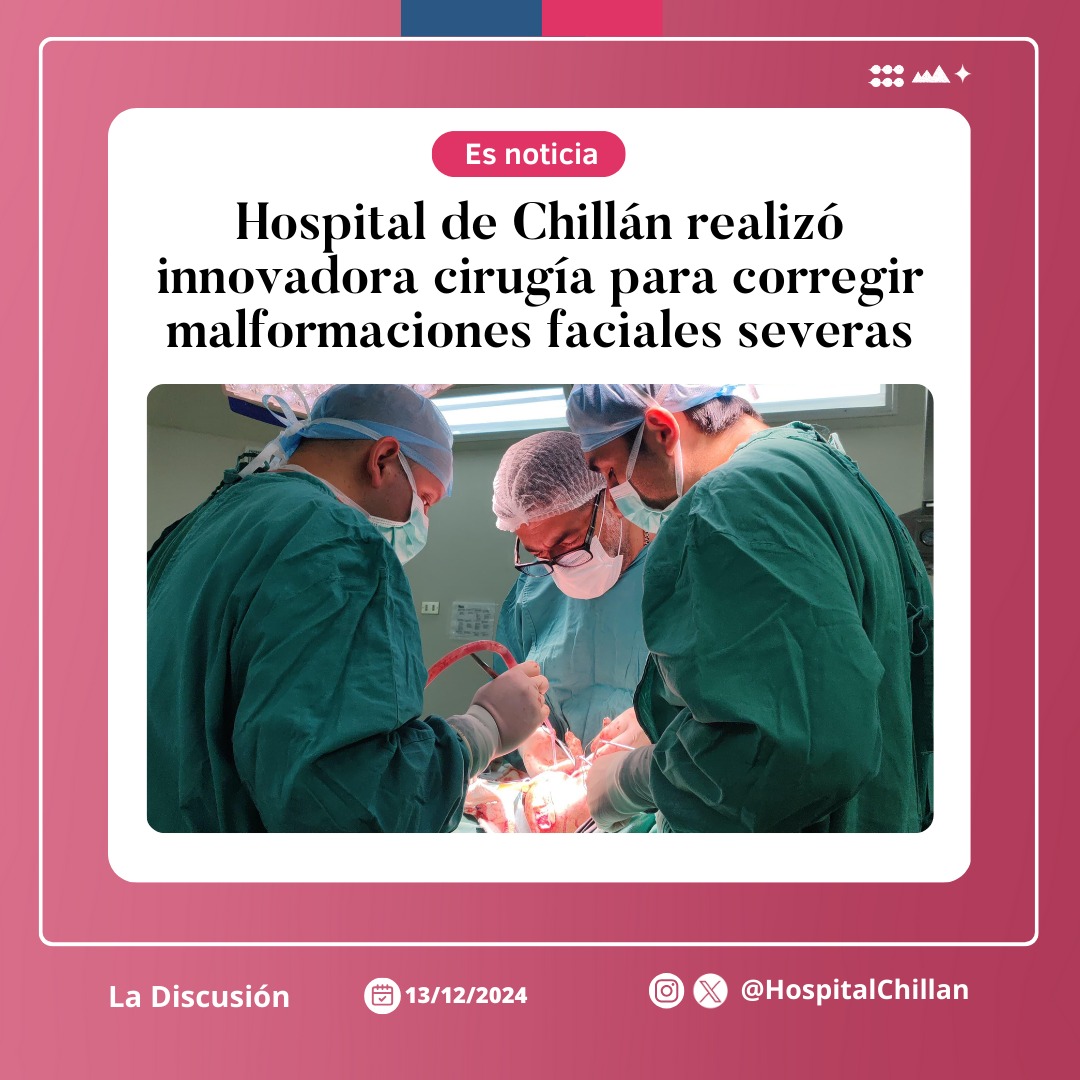 HospitalChillan's tweet photo. Medios regionales destacan el trabajo de nuestro equipo de especialidades odontológicas por innovadora cirugía.

💡 El primer paciente fue intervenido con osteotomía Le Fort III, una técnica avanzada que marca un gran avance en el tratamiento de anomalías faciales complejas. https://t.co/Y9J3sSwdSK