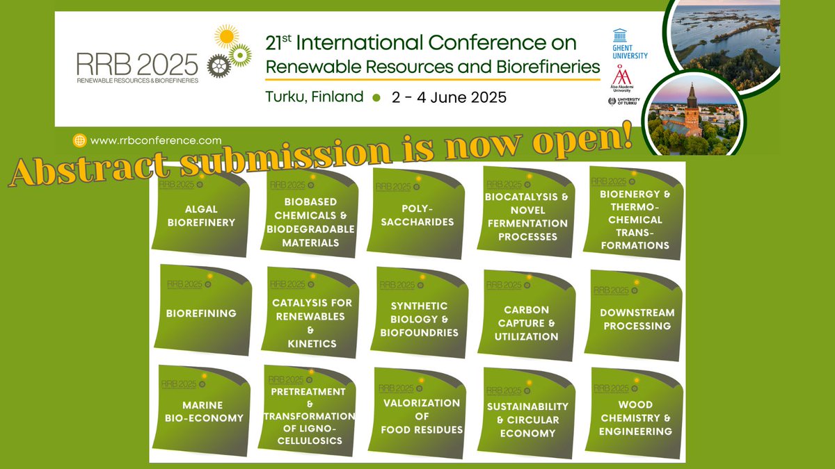 RRB Conference (@rrb_conference) on Twitter photo Call for abstracts for oral communications is now open! Read more mailchi.mp/7e7074cc5d74/r…
<a href="/AboAkademi/">Åbo Akademi University</a> @YagutRinne <a href="/UniTurku/">Turun yliopisto - University of Turku</a> <a href="/SynBioC/">Synbioc</a> <a href="/GREENCHEMnet/">GREEN-CHEM</a> <a href="/InBio_UGent/">InBio.be</a> <a href="/FbwUGent/">Faculty of Bioscience Engineering UGent</a> Call for abstracts for oral communications is now open! Read more mailchi.mp/7e7074cc5d74/r…
<a href="/AboAkademi/">Åbo Akademi University</a> @YagutRinne <a href="/UniTurku/">Turun yliopisto - University of Turku</a> <a href="/SynBioC/">Synbioc</a> <a href="/GREENCHEMnet/">GREEN-CHEM</a> <a href="/InBio_UGent/">InBio.be</a> <a href="/FbwUGent/">Faculty of Bioscience Engineering UGent</a>