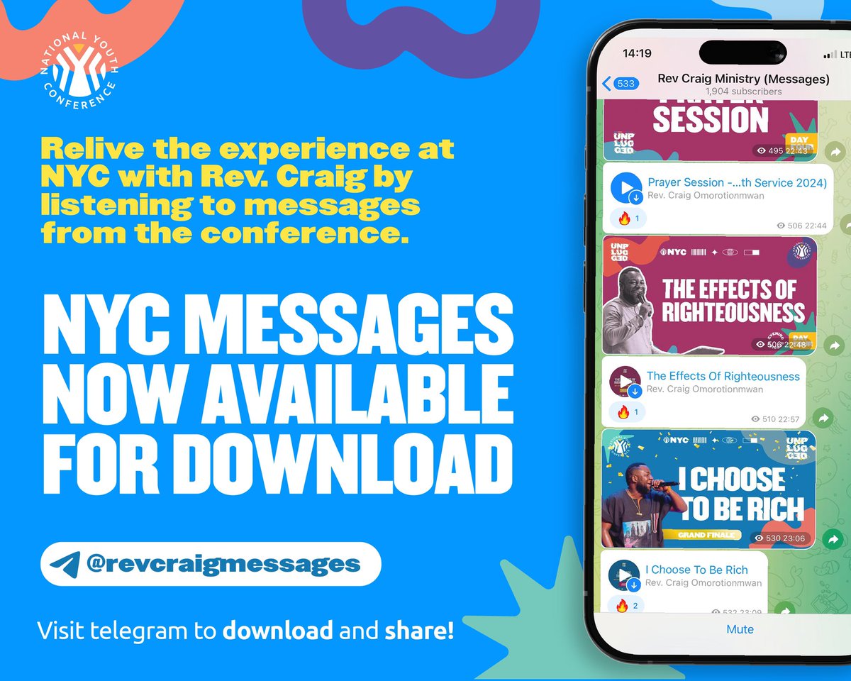 Relive the Experience, Anytime, Anywhere!
The life-changing moments from NYC with Rev. Craig are now available at your fingertips!  

📥 Join us on Telegram: t.me/revcraigmessag…
Click the link, download, and let the impact continue!  

#NYC2024 #Unplugged #RevCraig #Download