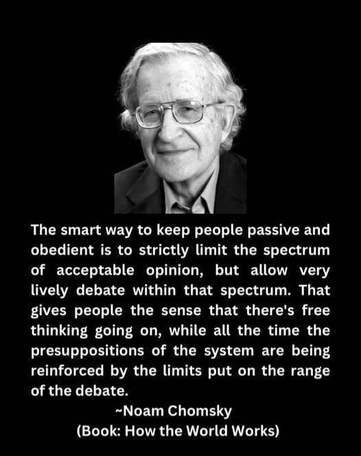 <a href="/SwipeWright/">Colin Wright</a> Can't say I'm a fan of Noam Chomsky but he's said some interesting things.