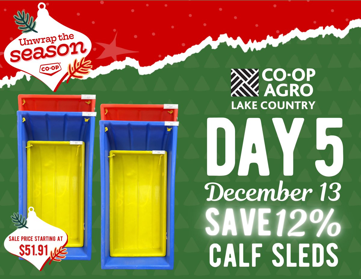 🐄 It's Day 5 of Agro 12 Days of Deals! 🐄

 TODAY ONLY – Save on Calf Sleds, with prices starting at just $51.95! Make winter chores easier and save big while you’re at it. Don’t wait – shop now!
