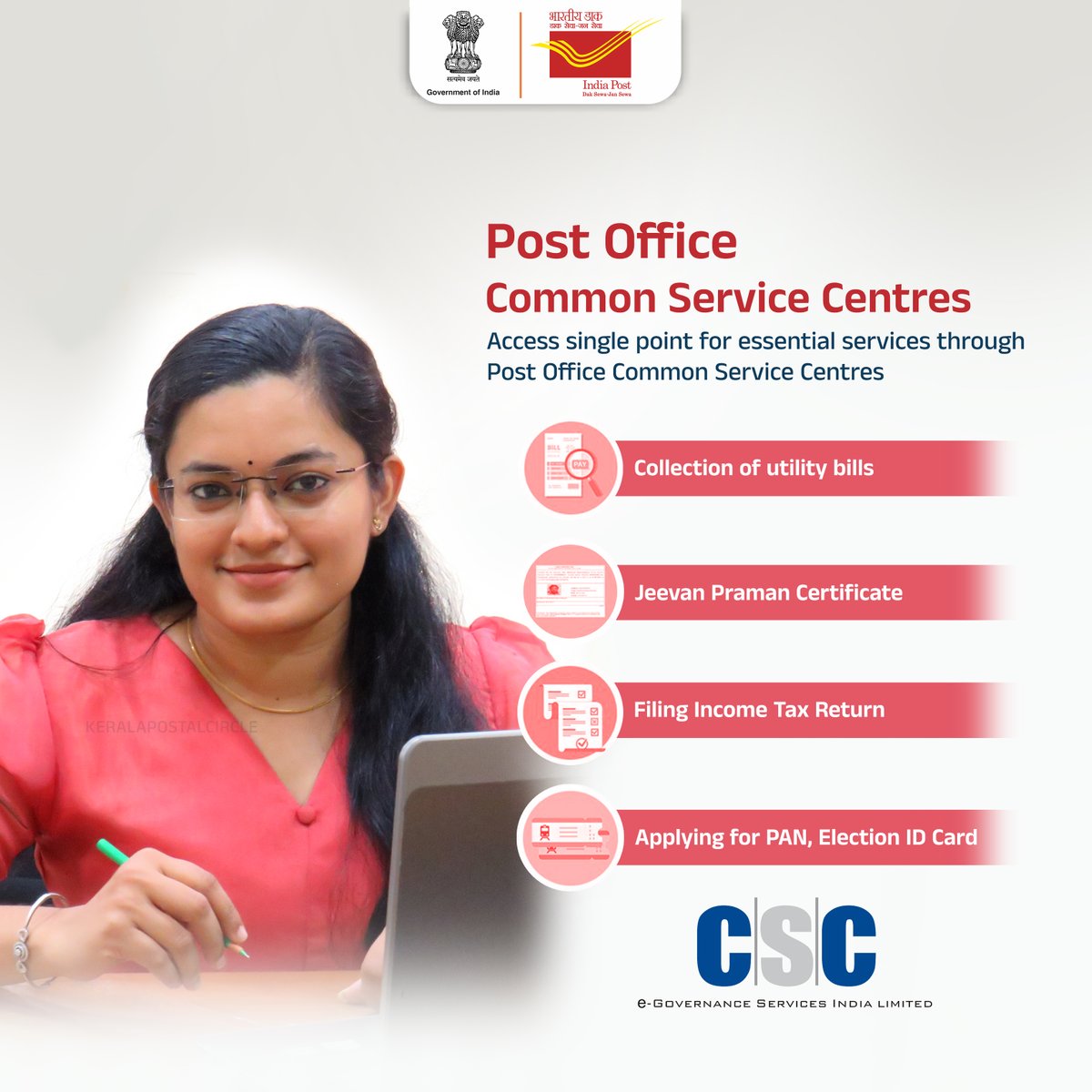 IndiaPostOffice's tweet image. Simplify your life with Post Office Common Service Centres!

Access a wide range of essential services, from bill payments to Income Tax Return, all under one roof. 

#CommonServiceCentre #GovernmentServices #EasyAccess